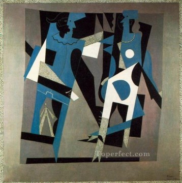 Arlequin et femme au collier 1917 Cubists Oil Paintings